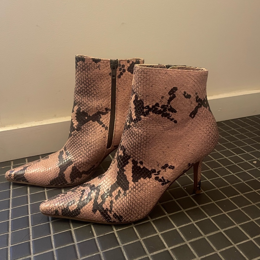 Made in Italy Tan and Black Genuine Snakeskin Ankle Boots